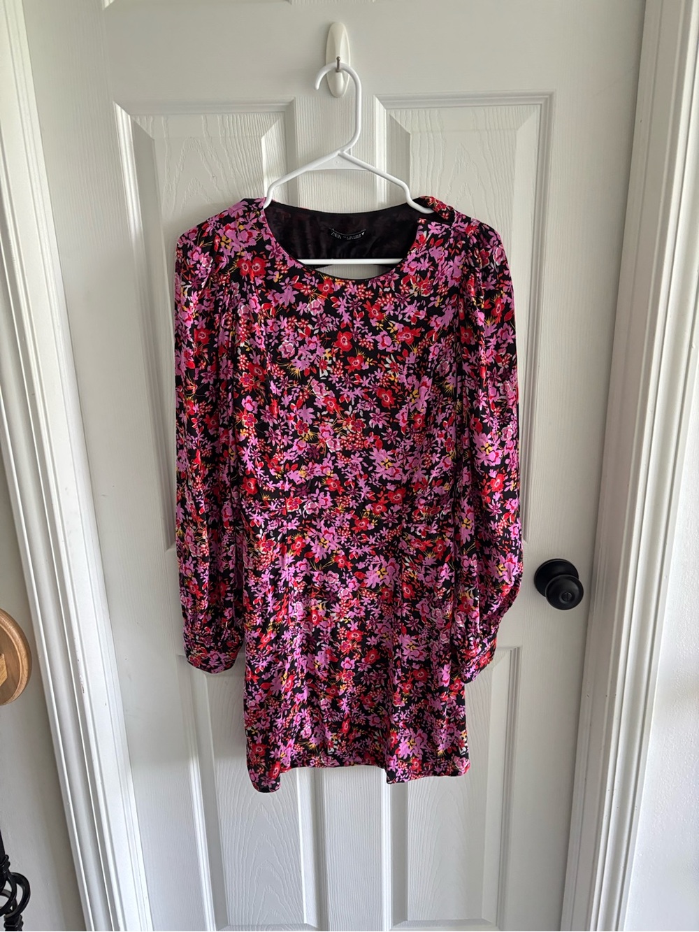 Zara Black Dress with Pink & Red Floral Print